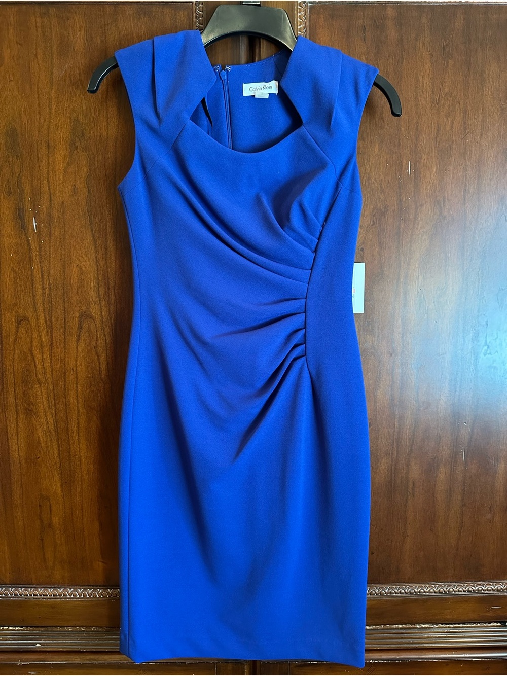 Calvin Klein Cobalt Blue Ruched Sheath Midi Dress